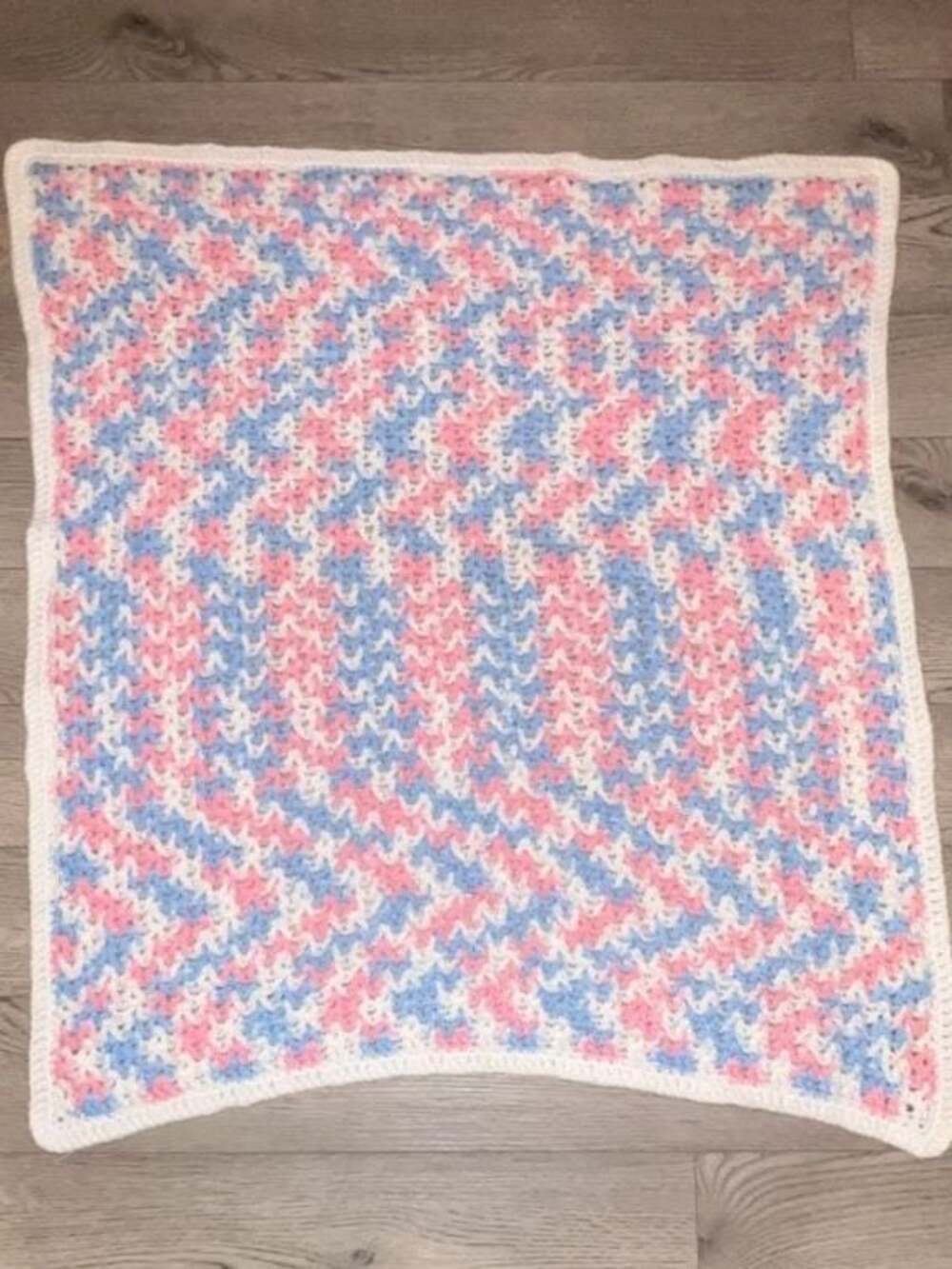 Handmade Crocheted Baby Afghan Blanket Pink Blue and White